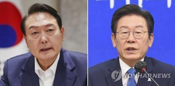 This compilation image shows President Yoon Suk Yeol (L) and Democratic Party leader Lee Jae-myung. (Yonhap)