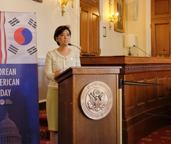 Rep. Young Kim (R-CA) speaks during an event celebrating Korean American Day in Washington on Jan. 11, 2024. (Yonhap)