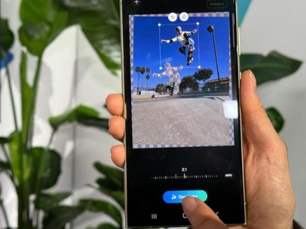 An official demo<em></em>nstrates a Galaxy S24 series smartphone's generative AI-powered editing features during the Unpacked event by Samsung Electro<em></em>nics Co. at SAP Center in San Jose, California, on Jan. 17, 2024. (Yonhap)